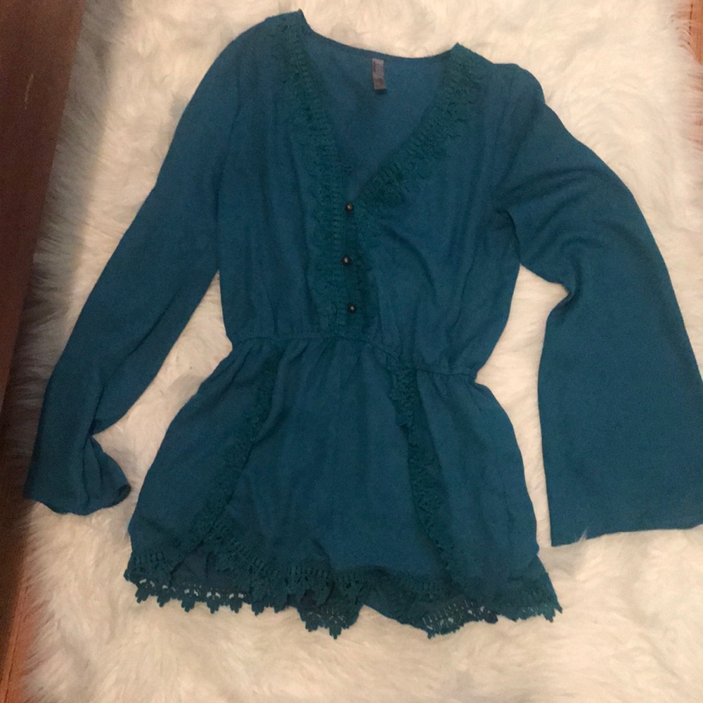 Long sleeve teal romper